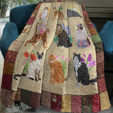 Cat Breeds Flower Blanket - D205 - Premium Blanket