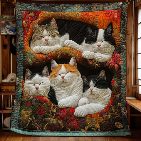 Cute Lazy Cats Blanket - D252 - Premium Blanket