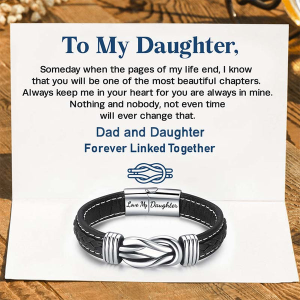 "Dad And Daughter Forever Linked Together" Braided Leather Bracelet