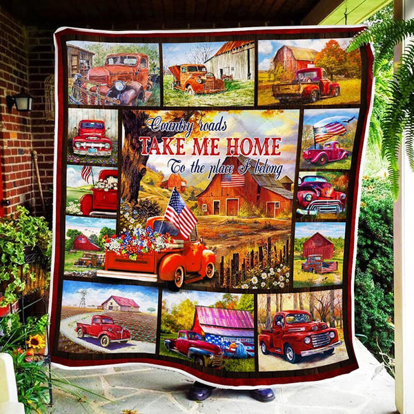 Country Roads Take Me Home - Red Truck A299 Premium Blanket