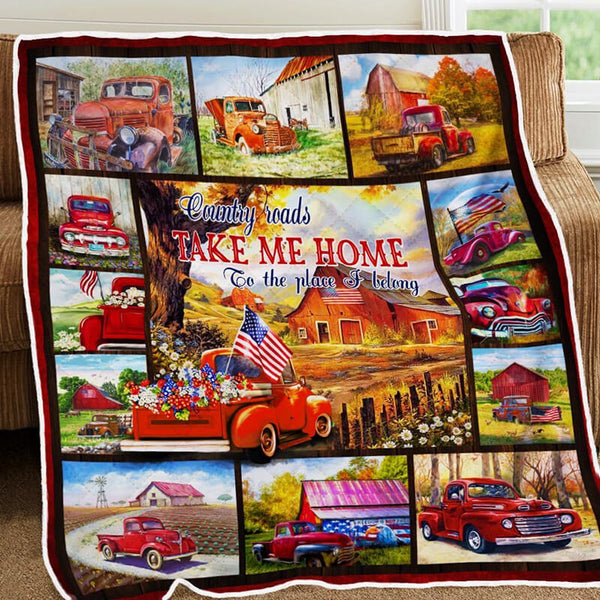 Country Roads Take Me Home - Red Truck A299 Premium Blanket