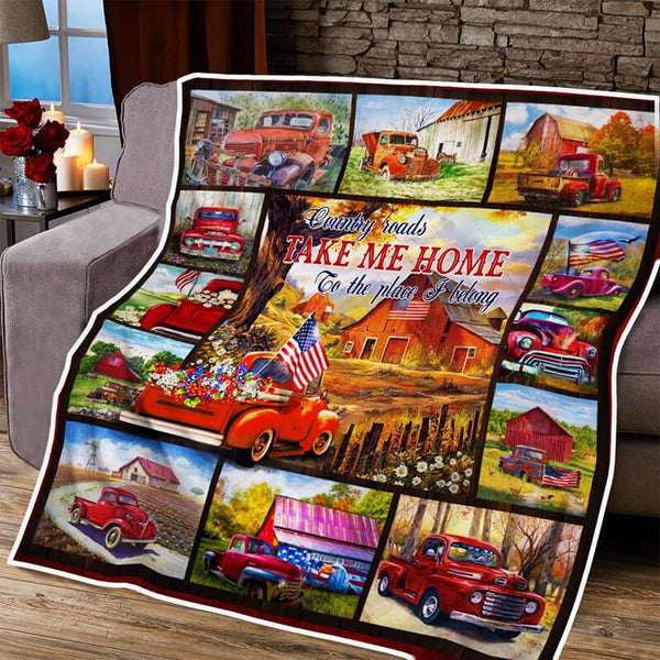 Country Roads Take Me Home - Red Truck A299 Premium Blanket