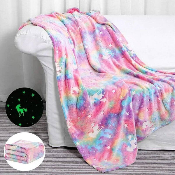 Glow in The Dark Throw Blanket - B105 - Luminous Unicorns Premium Blanket