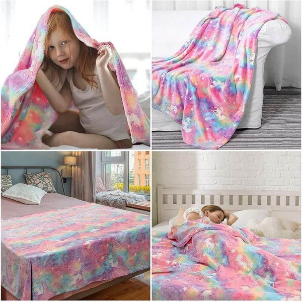 Glow in The Dark Throw Blanket - B105 - Luminous Unicorns Premium Blanket