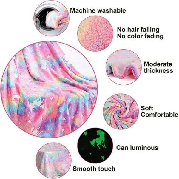 Glow in The Dark Throw Blanket - B105 - Luminous Unicorns Premium Blanket