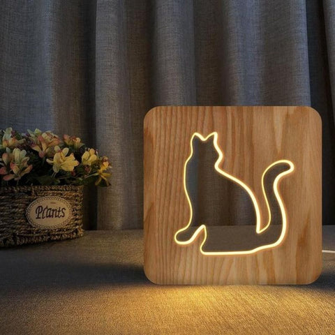 Cat Shape 3 Wooden Decorative Light