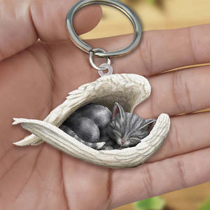 Sleeping Angel Acrylic Keychain Cat SA150