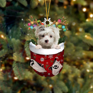 Yorkie Pom In Snow Pocket Christmas Ornament SP142