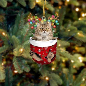 Cat In Snow Pocket Christmas Ornament SP162