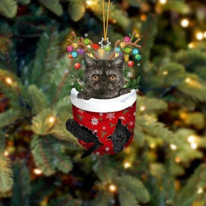 Cat In Snow Pocket Christmas Ornament SP174