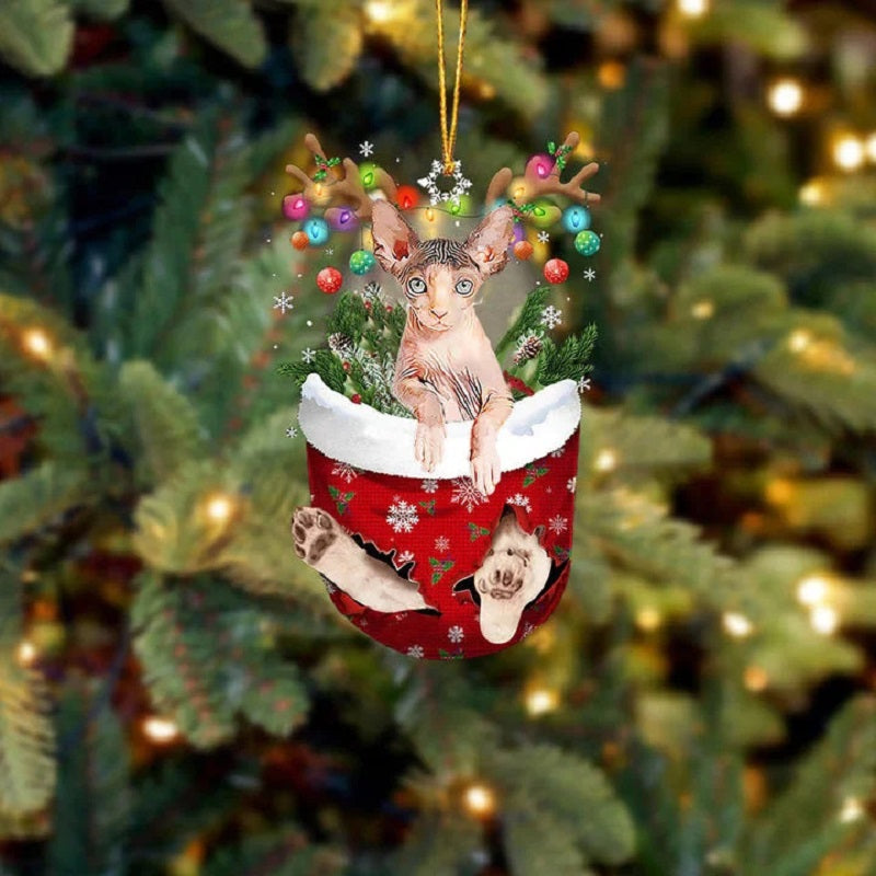 Sphynx Cat In Snow Pocket Christmas Ornament SP204