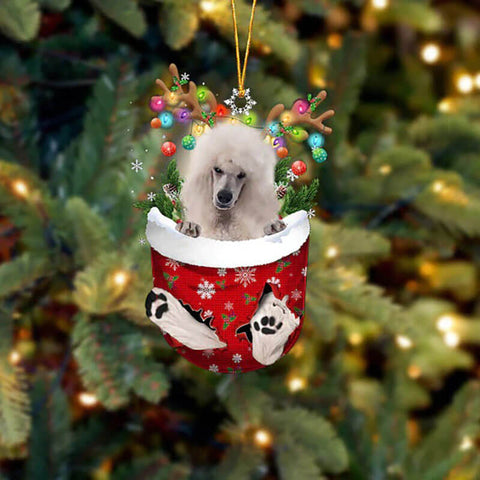Standard Poodle In Snow Pocket Christmas Ornament SP287