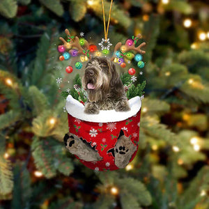 Wirehaired Pointing Griffon In Snow Pocket Christmas Ornament SP288