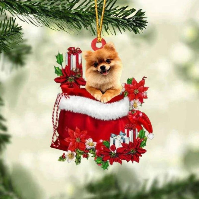 Dog In Gift Bag Christmas Ornament