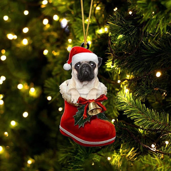 Dog In Santa Boot Christmas Ornament