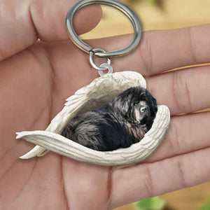 Sleeping Angel Acrylic Keychain New Foundland Dog